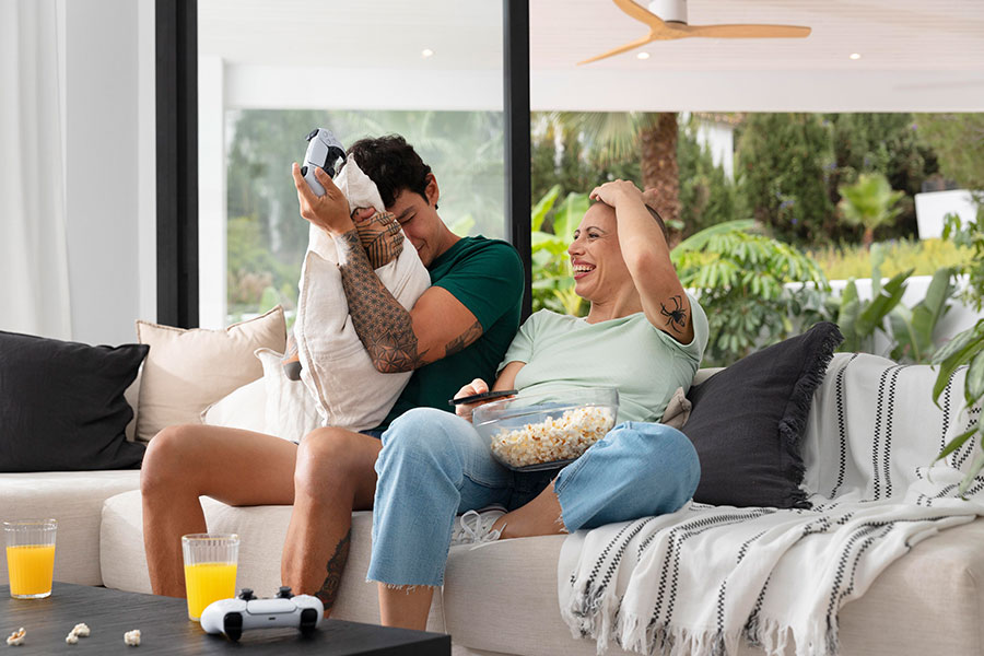 Couple relaxing in humid room